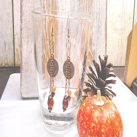 Brown and Peach Layered Earrings