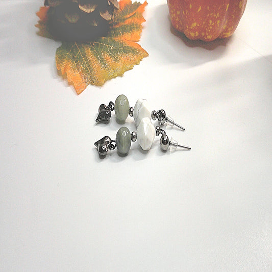 Green Jasper and Howlite Heart  Earings