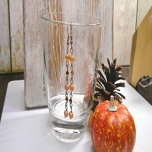 Long  Dare Peach and Gold Dangle Earrings