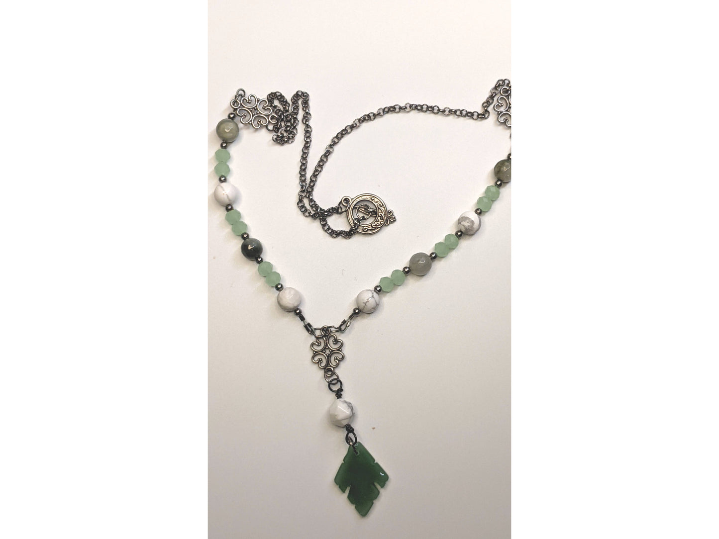 Green Adventurine Leaf Y Necklace