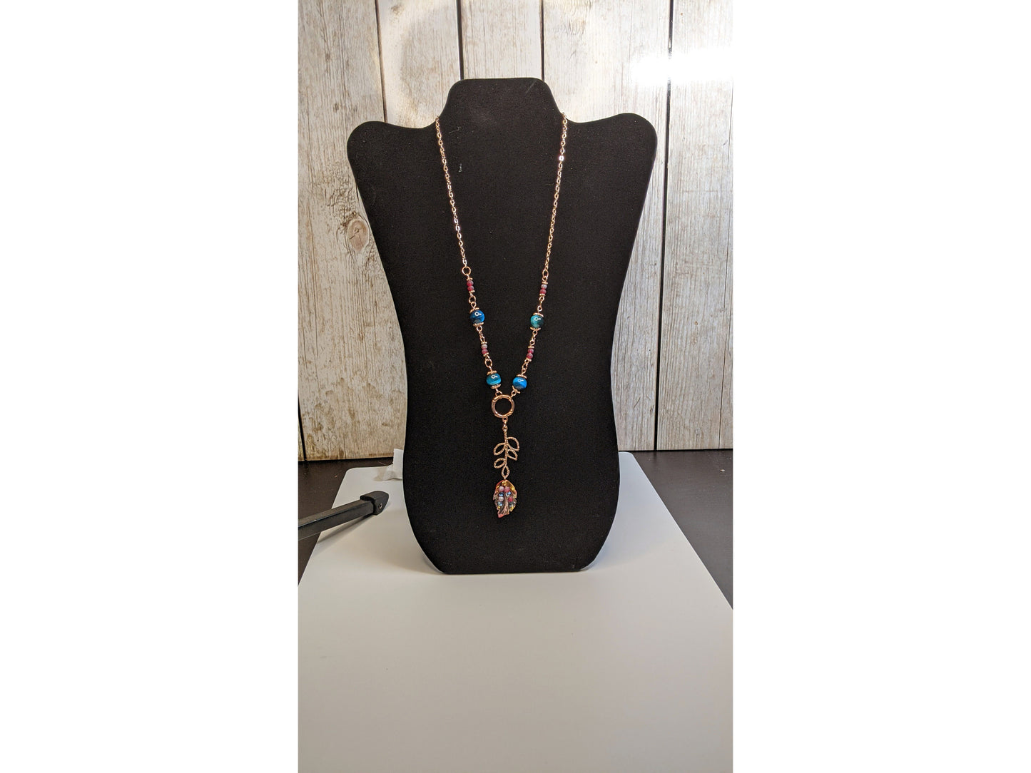 Blue Tigers' Eye Leaf Necklace